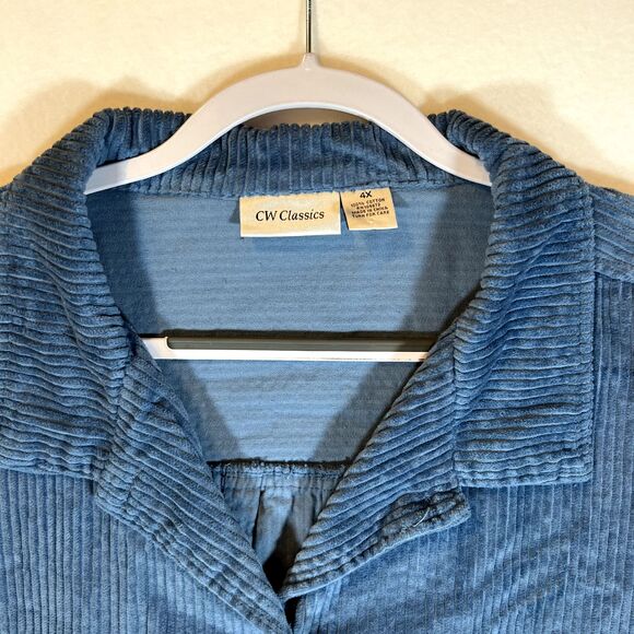 VTG CW Classics Women’s Corduroy Shirt Jacket Button Pockets Blue Plus Size 4X - Picture 3 of 7
